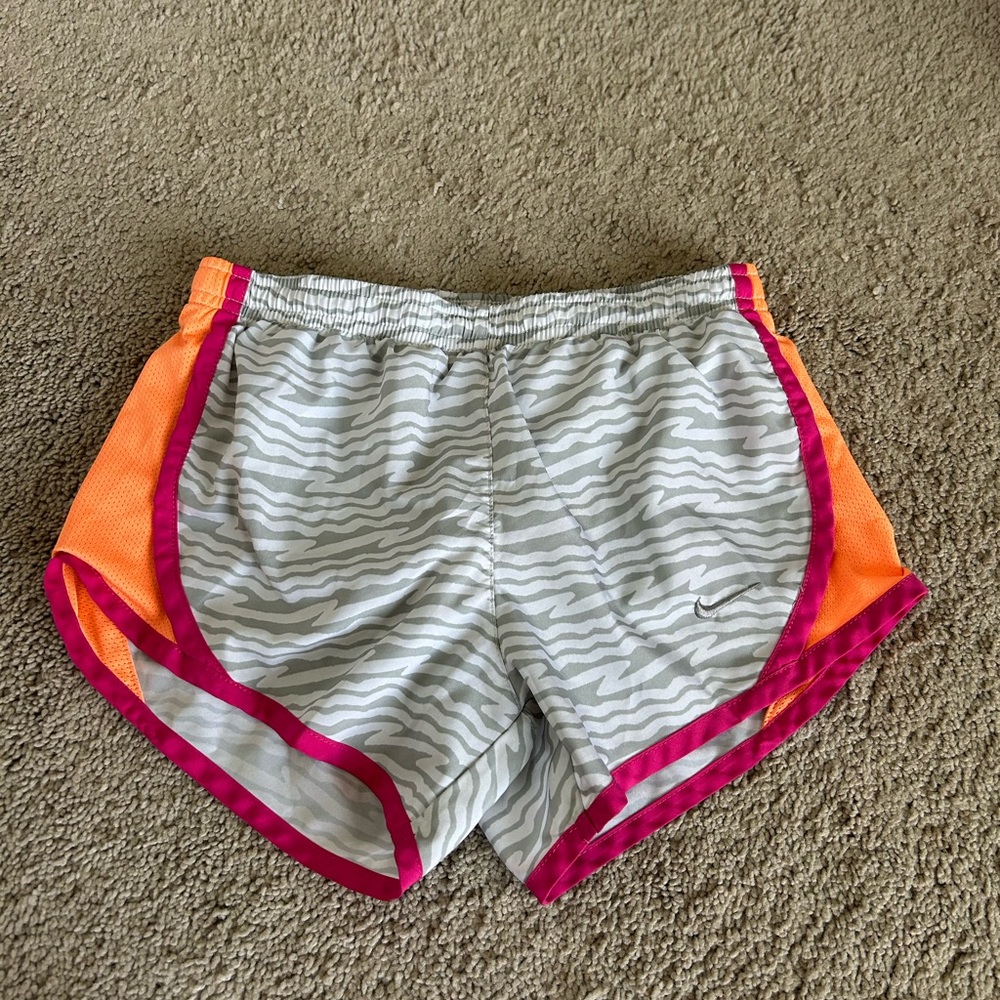 NIKE- shorts- size small IN KIDS- grey white pink orange zebra print
